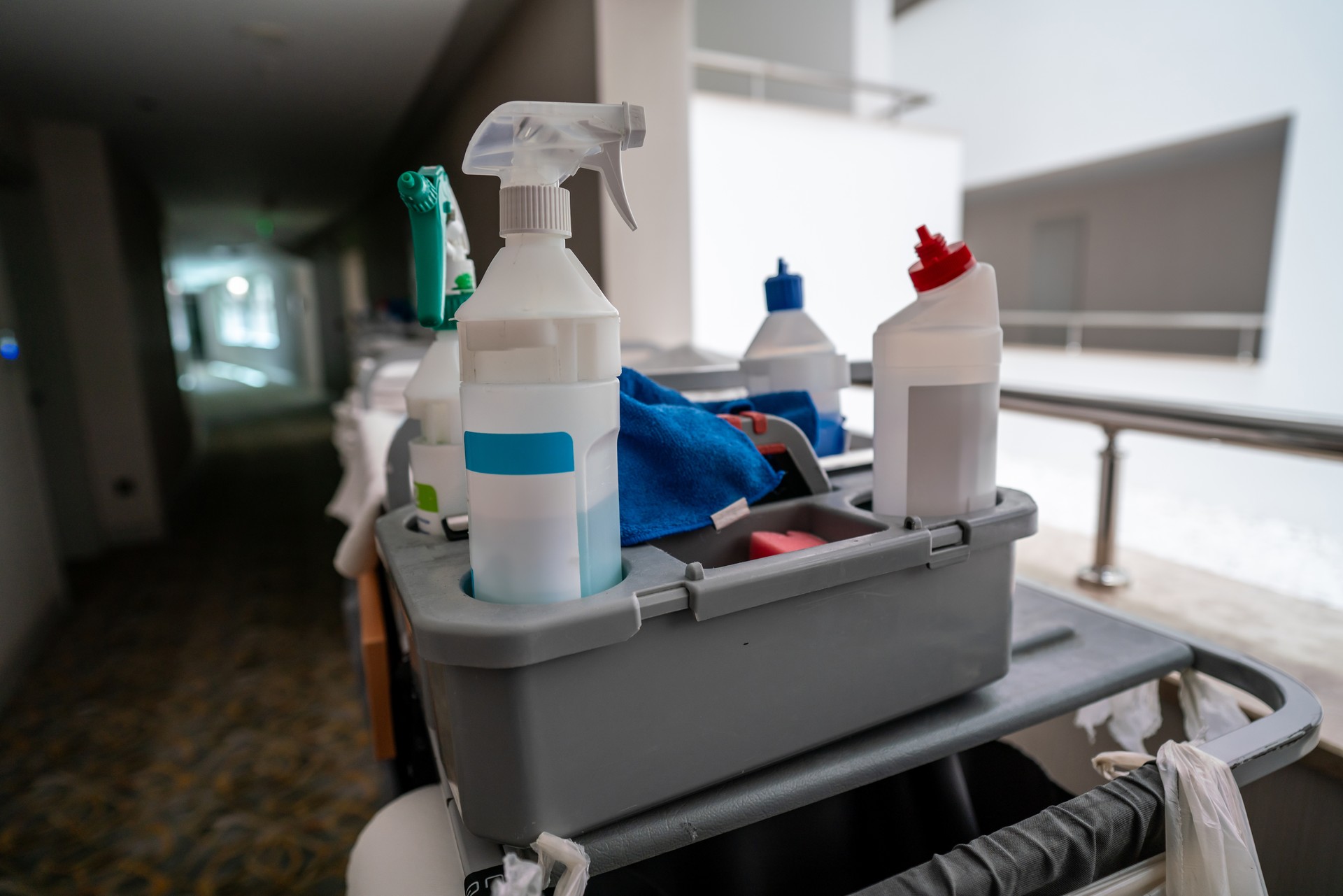 laundry cart in the corridor equipment hotel room for service hprizontal close up still